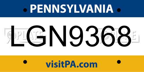 LGN9368 Pennsylvania License Plate