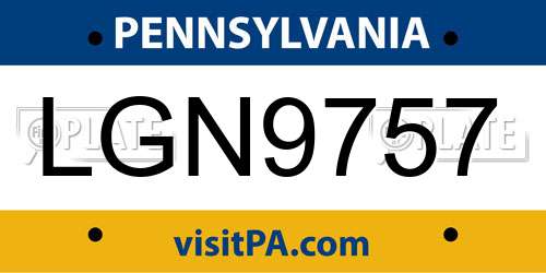 LGN9757 Pennsylvania License Plate