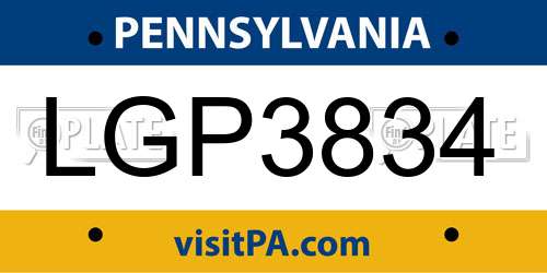 LGP3834 Pennsylvania License Plate