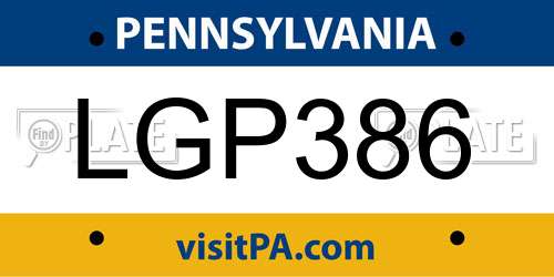 LGP386 Pennsylvania License Plate