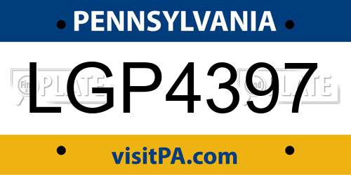 LGP4397 Pennsylvania License Plate