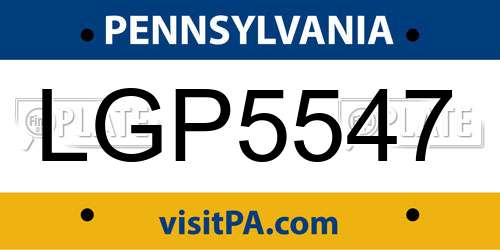 LGP5547 Pennsylvania License Plate