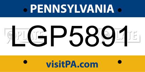 LGP5891 Pennsylvania License Plate