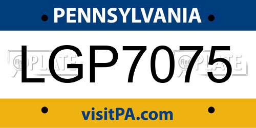 LGP7075 Pennsylvania License Plate