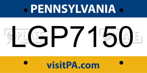 LGP7150 Pennsylvania License Plate