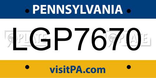 LGP7670 Pennsylvania License Plate
