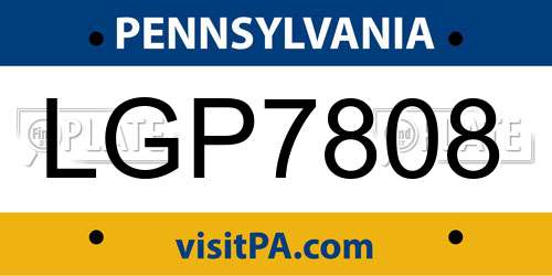 LGP7808 Pennsylvania License Plate