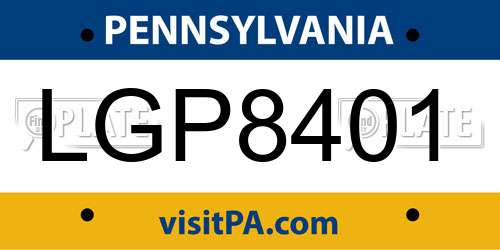 LGP8401 Pennsylvania License Plate