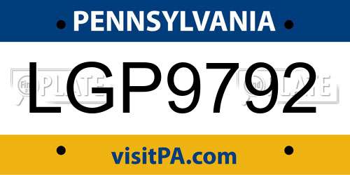 LGP9792 Pennsylvania License Plate