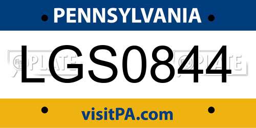 LGS0844 Pennsylvania License Plate