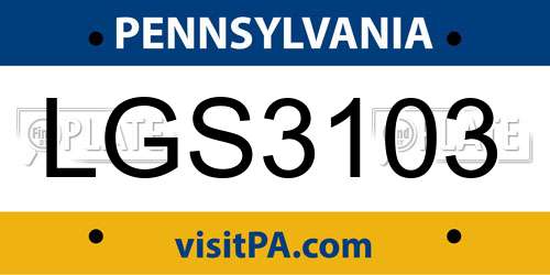 LGS3103 Pennsylvania License Plate