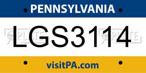 LGS3114 Pennsylvania License Plate