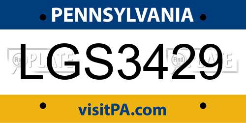 LGS3429 Pennsylvania License Plate