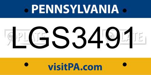 LGS3491 Pennsylvania License Plate