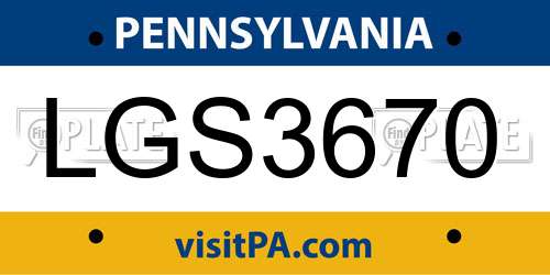 LGS3670 Pennsylvania License Plate
