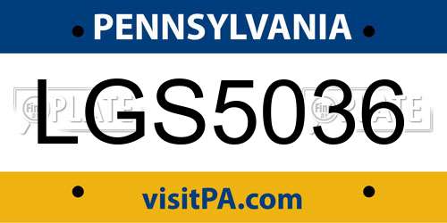 LGS5036 Pennsylvania License Plate