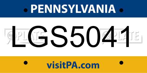 LGS5041 Pennsylvania License Plate