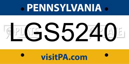 LGS5240 Pennsylvania License Plate