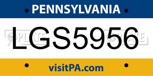 LGS5956 Pennsylvania License Plate