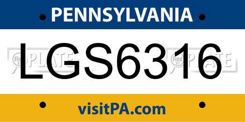 LGS6316 Pennsylvania License Plate