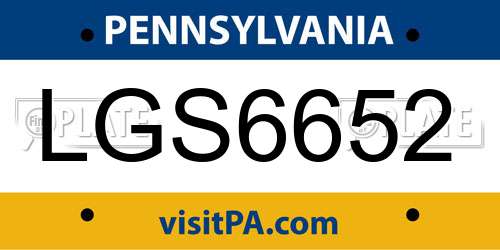 LGS6652 Pennsylvania License Plate