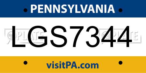 LGS7344 Pennsylvania License Plate