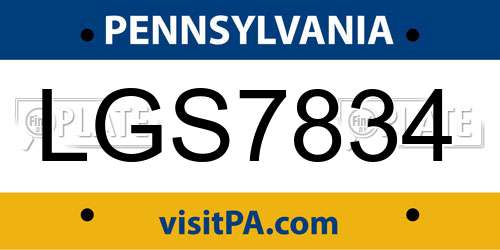 LGS7834 Pennsylvania License Plate