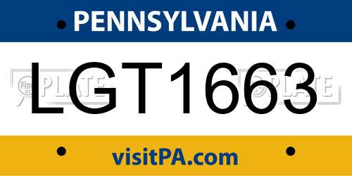 LGT1663 Pennsylvania License Plate