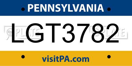 LGT3782 Pennsylvania License Plate