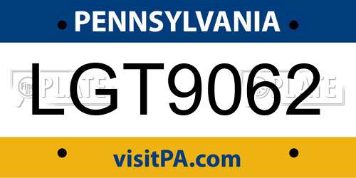 LGT9062 Pennsylvania License Plate