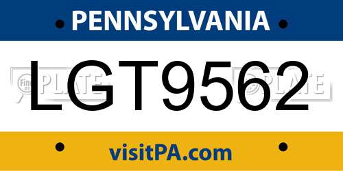 LGT9562 Pennsylvania License Plate