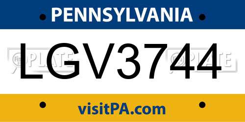 LGV3744 Pennsylvania License Plate