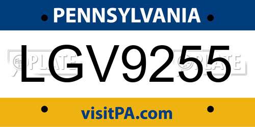 LGV9255 Pennsylvania License Plate