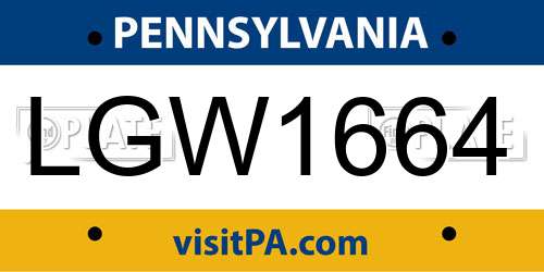 LGW1664 Pennsylvania License Plate