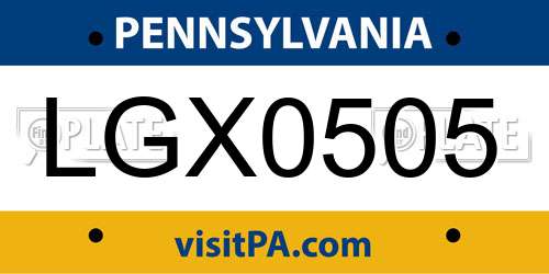 LGX0505 Pennsylvania License Plate