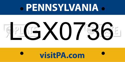 LGX0736 Pennsylvania License Plate