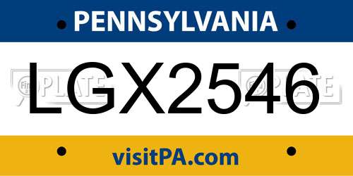 LGX2546 Pennsylvania License Plate