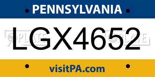 LGX4652 Pennsylvania License Plate