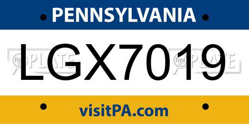 LGX7019 Pennsylvania License Plate