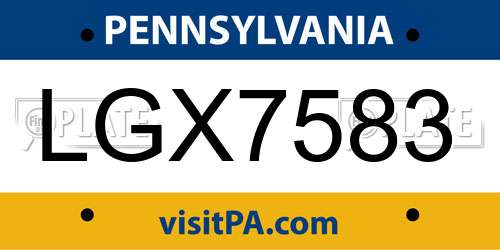 LGX7583 Pennsylvania License Plate