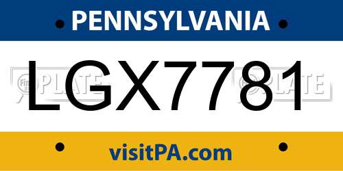 LGX7781 Pennsylvania License Plate