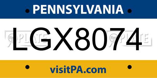 LGX8074 Pennsylvania License Plate