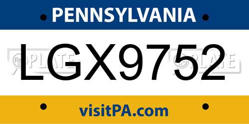 LGX9752 Pennsylvania License Plate