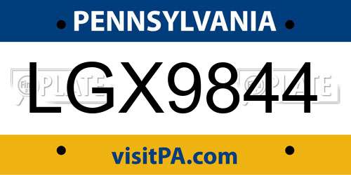 LGX9844 Pennsylvania License Plate