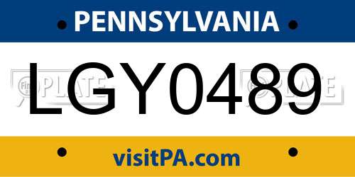 LGY0489 Pennsylvania License Plate