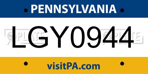 LGY0944 Pennsylvania License Plate
