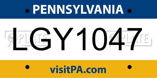 LGY1047 Pennsylvania License Plate