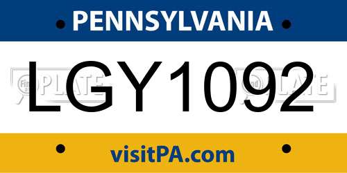 LGY1092 Pennsylvania License Plate