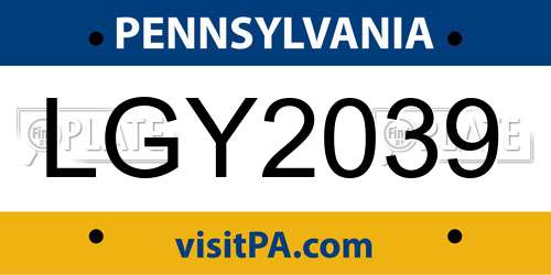 LGY2039 Pennsylvania License Plate