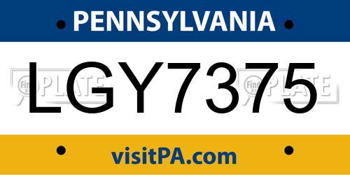 LGY7375 Pennsylvania License Plate